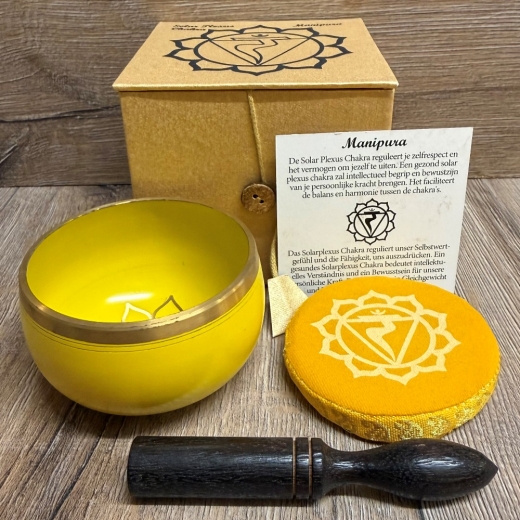 Klangschale - Chakra 3. Solarplexus/ Manipura Set inkl. Klangstab & Kissen ca. 8cm - gelb