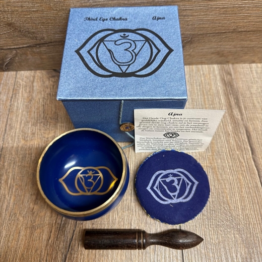 Klangschale - Chakra 6. Stirn-Chakra/ Ajna Set inkl. Klangstab & Kissen ca. 8cm - blau