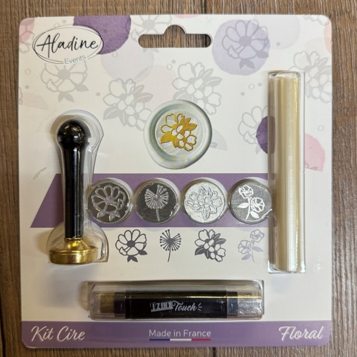 Siegel - Set inkl. Griff mit 4 Einsätzen, Siegelfärber & Siegelwachs - florale