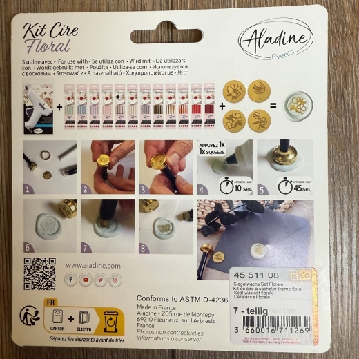 Siegel - Set inkl. Griff mit 4 Einsätzen, Siegelfärber & Siegelwachs - florale