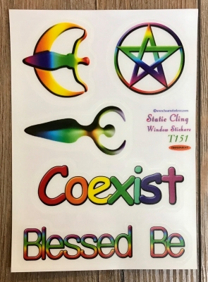 Fenster Aufkleber - Coexist/ Blessed Be/ Mond Göttin/ Göttin/ Pentagramm - Transparent & wiederverwendbar