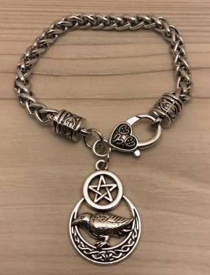 Armband - Rabe im Halbmond & Pentagramm/ Raven Crescent Moon - Wicca - OBOD - ADF - Druiden - Kelten - Hexen