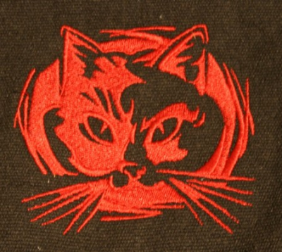 Umhänge- Tasche schwarz - Katzen-Kopf/ Felidae - rot