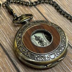 Uhr - mechanische Taschenuhr Steampunk mit Holzinlay und Kette - letzter Artikel