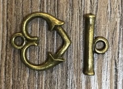 Haken & Öse aus Metall - Herz - 14mm x 13mm - Antik Bronze - auch als Kettenverschluss
