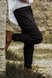 Hose LC - 3079 mit Ziernaht, Schnürung & Knöpfen - schwarz