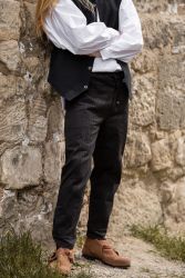 Hose LC - 3079 mit Ziernaht, Schnürung & Knöpfen - schwarz