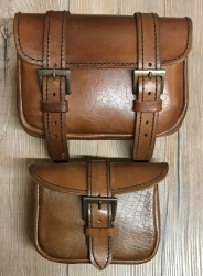 Tasche - Leder - Gürteltasche Warrior/ Krieger - groß - mit 2 Schnallen - braun