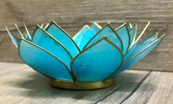 Kerzenhalter - LotusBlume -  5. Kehl-Chakra/ Vishudda - hellblau mit Goldrand - Ausverkauf