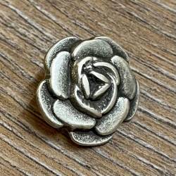 Knopf aus Metall - Rosenmotiv – Öse -18mm - altsilber