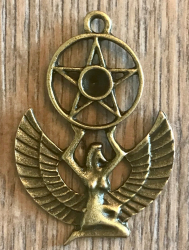 Anhänger - Charm - Göttin Isis mit Pentakel - Farbe: Antik Bronze