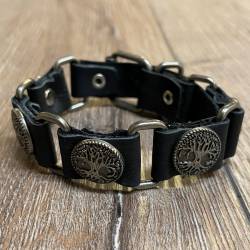 Armband - Leder - Lebensbaum aus Zinn - schwarz