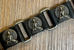 Armband - Leder - Buddha aus Zinn - schwarz