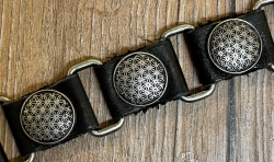 Armband - Leder - Blume des Lebens aus Zinn - schwarz