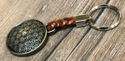 Schlüsselanhänger - Blume des Lebens mit geflochtenem Lederband - Keyring