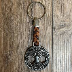 Schlüsselanhänger - Lebensbaum mit geflochtenem Lederband - Keyring