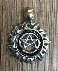 Anhänger - Amulett - Pentagramm Sonne groß  aus Zink - silberfarben