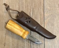 Helle Messer - Nying - Outdoormesser - Dreilagenstahl, masurische Birke, Lederscheide