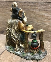 Statue - Troll-Hexe mit Stab und Kessel - coloriert - Ausverkauf