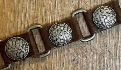 Armband - Leder - Blume des Lebens aus Zinn - braun