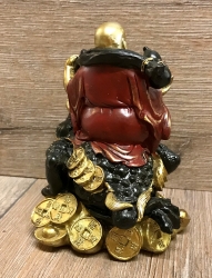 Statue - Lachender Buddha auf Kröte/ Reichtum - coloriert