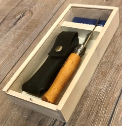 Opinel Carbon - Nr. 08 - Buche Geschenkset - Kunstleder-Etui, Holzbox