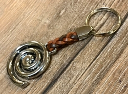 Schlüsselanhänger - Spirale glänzend mit geflochtenem Lederband - Keyring