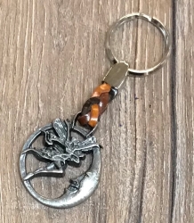 Schlüsselanhänger - Elfe im Halbmond mit geflochtenem Lederband - Keyring