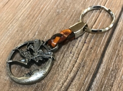 Schlüsselanhänger - Elfe im Halbmond mit geflochtenem Lederband - Keyring