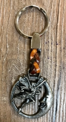 Schlüsselanhänger - Elfe im Halbmond mit geflochtenem Lederband - Keyring