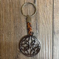 Schlüsselanhänger - keltischer Knoten/ Ei des Lebens mit geflochtenem Lederband - Keyring
