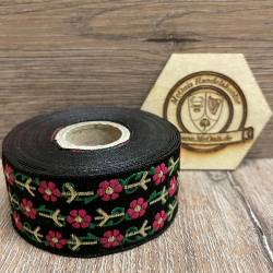 33 Blumen 4-farbig - 33mm breit - 5m Rolle - schwarz/ gold, rot, grün