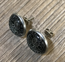 Ohrringe - Ohrstecker keltisches Kreuz Glas Cabochon - Metall - einzeln