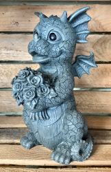 Gartenstatue - Drache mit Blumenstrauß - Flower (in & outdoor) - NEU