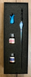 Schreibfeder - Glasfeder - gedreht inkl. Halter & Tinte, geliefert in Geschenkbox - blau