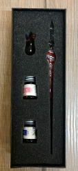 Schreibfeder - Glasfeder - gedreht inkl. Halter & Tinte, geliefert in Geschenkbox - rot - Ausverkauf