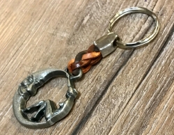 Schlüsselanhänger - Elfe im Halbmond 2 mit geflochtenem Lederband - Keyring