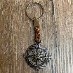 Schlüsselanhänger - Kompass mit geflochtenem Lederband - Keyring