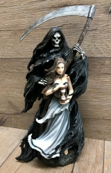 Statue - Tod & junge Frau mit Sanduhr/ Summon the Reaper 30cm, Anne Stokes - coloriert