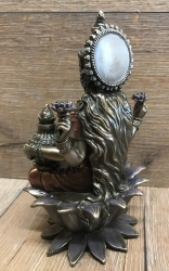 Statue - Lakshmi sitzend-  hinduistische Göttin des Glücks, der Liebe, der Fruchtbarkeit, des Wohlstandes, der Gesundheit & der Schönheit - bronziert - Dekoration - Ritualbedarf