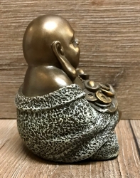 Statue - Buddha mit Münzen - bronziert