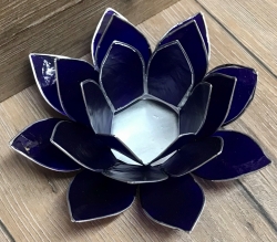 Kerzenhalter - LotusBlume -  6. Drittes Auge/ Ajna - dunkelblau mit Silberrand - Ausverkauf