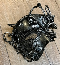 Steampunk - Maske mit Gummiband - Steam wheel - altgold