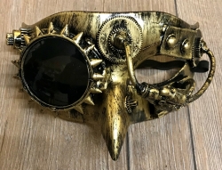 Steampunk - Maske mit Gummiband - Monocle Owl - altgold