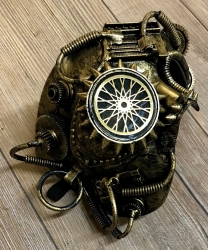 Steampunk - Maske mit Gummiband - Halbmaske Golden Wheel - altgold