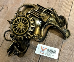 Steampunk - Maske mit Gummiband - Halbmaske Golden Wheel - altgold