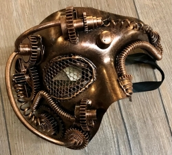 Steampunk - Maske mit Kunstseidenband - Halb-Maske mit Augengitter - altkupfer