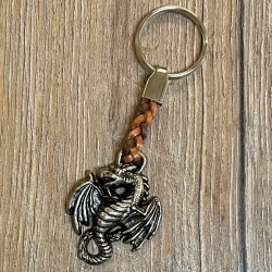 Schlüsselanhänger - Drache mit geflochtenem Lederband - Keyring