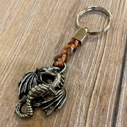 Schlüsselanhänger - Drache mit geflochtenem Lederband - Keyring