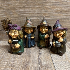 Figur - Lustige Hexe klein - lila Hut & Kessel